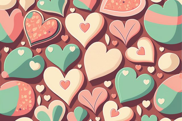 Multiple green and pink hearts on pink background, created using generative ai technology. Valentines day and celebration concept digitally generated image.