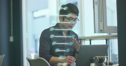 Businessman in Office with DNA Strand Animation