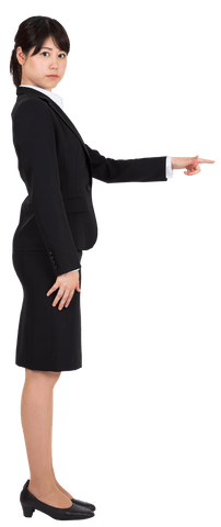 Serious Asian Businesswoman Pointing on Transparent Background