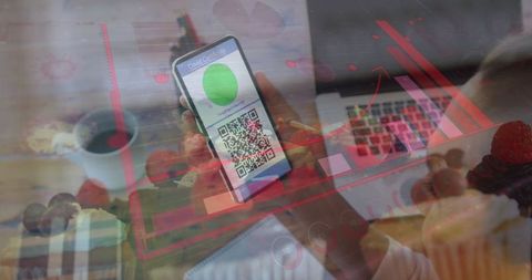 data processing overlay with smartphone qr code use - Download Free Stock Images Pikwizard.com