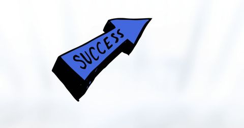 Blue Arrow Carrying Success Message on White Background