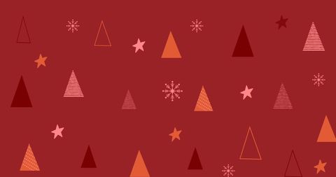 Festive Red Background with Stars and Christmas Trees