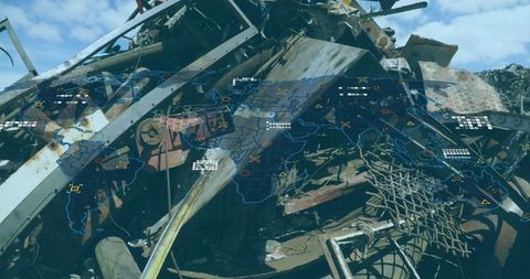 World Map Overlay on Scrapyard Heap Illustrates Global Impact