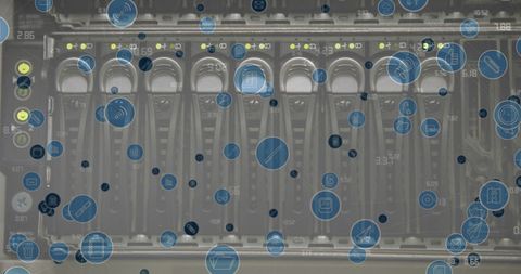 Digital Overlay on Computer Server Depicting Global Technology Connections