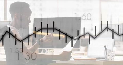 Business Professional Analyzing Financial Document with Graph Overlay