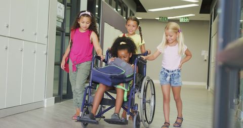 Diverse School Friends with Disabled Girl in Wheelchair - Download Free Stock Images Pikwizard.com