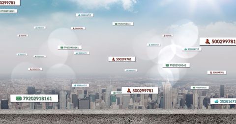 Digital social media icons over cityscape concept art