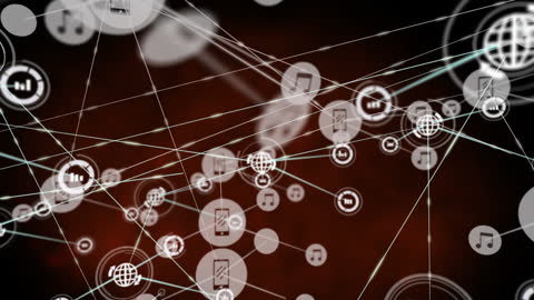 Network Connections with Digital Icons on Dark Background