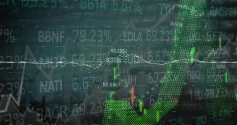 Digital Financial Market Data Animation on Cityscape