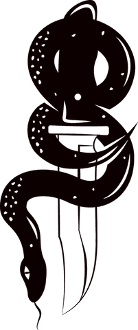 Silhouette of dagger with coiled snake on transparent background