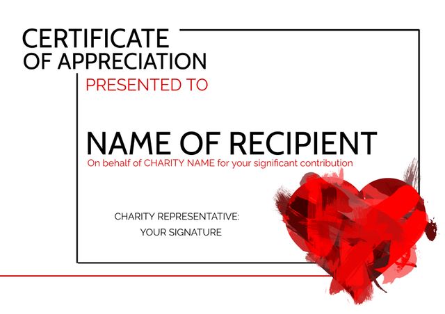 Certificate of Appreciation with Red Heart Design - Download Free Stock Templates Pikwizard.com