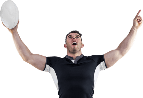 rugby player celebrating victory with ball held high on transparent background - Download Free Stock Videos Pikwizard.com