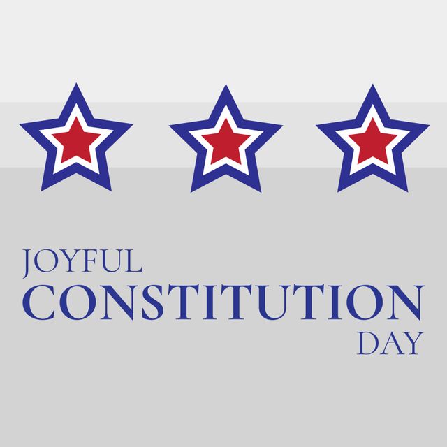 Image of joyful constitution day on grey background with stars. American patriotism, culture and celebration concept.