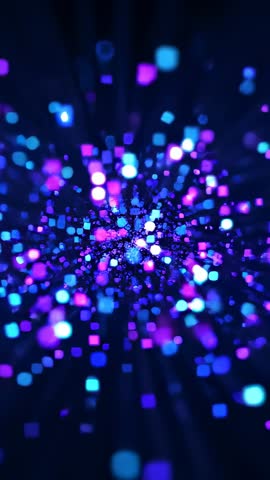 Zooming Neon Particle Flythrough Creating Blue Purple Bokeh Tunnel Vertical Video Background