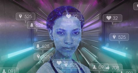 Digital influence in healthcare: afro-american female doctor in virtual network