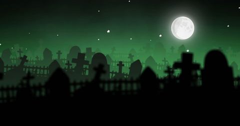Spooky halloween cemetery with full moon and stars