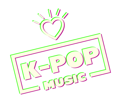 K-pop music logo with neon frame and heart on transparent background