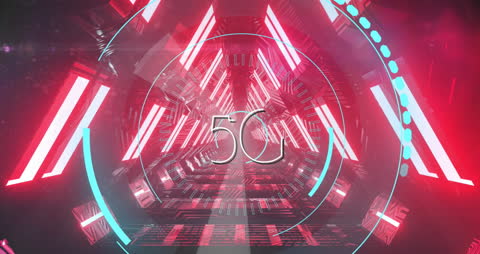 5G Communication Network in Futuristic Neon Tunnel