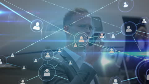 Businessman Analyzing Global Network with Data Connections