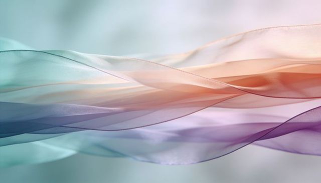 Flowing sheer ribbons creating pastel gradient waves in teal coral purple