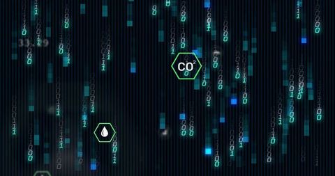 Digital Display CO2 Water Hexagons on Binary Streams interface