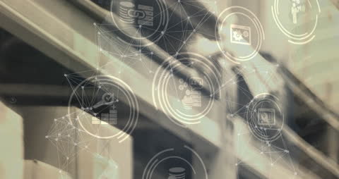 Futuristic Digital Network with Overlayed Tech Icons