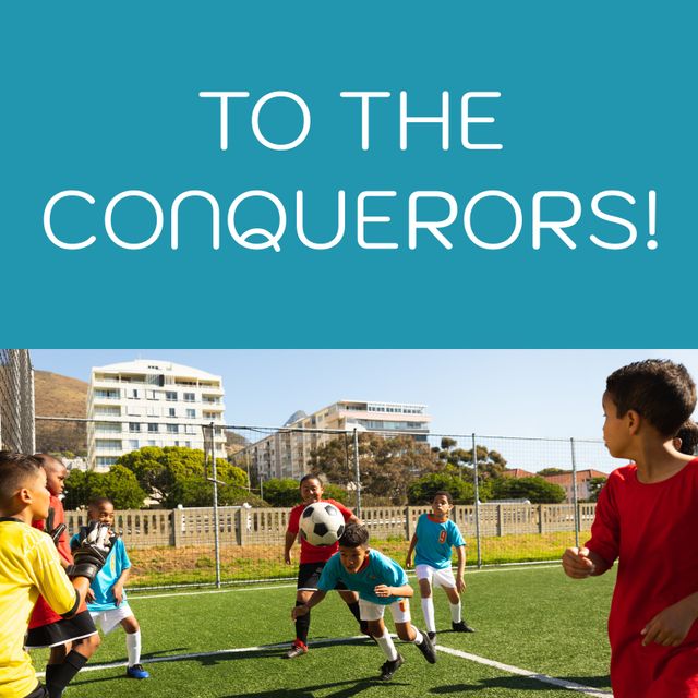 Diverse Group of Boys Playing Football on Field Celebrating Victory - Download Free Stock Templates Pikwizard.com