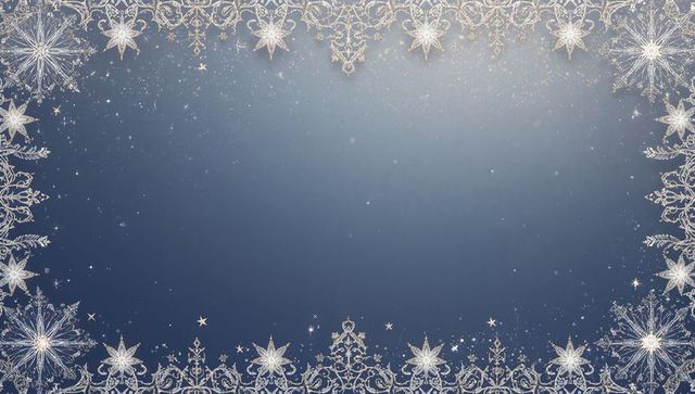 Navy slate gradient framed by silver snowflake filigree and sparkling stars for holiday cards