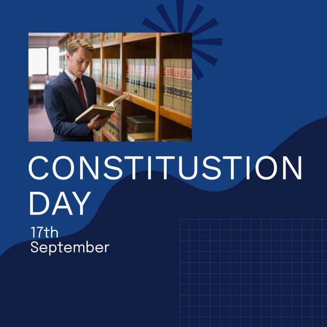 Lawyer Reading in Library on Constitution Day Poster - Download Free Stock Templates Pikwizard.com