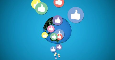 Social media likes rising from earth in digital art