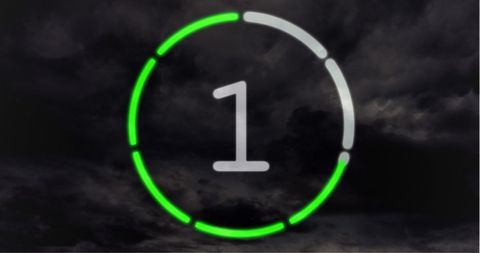Dynamic black and white countdown over cloudy sky