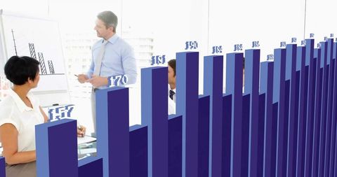 Business presentation with 3d bar chart overlay