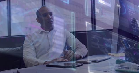 Businessman Analyzing Data with Futuristic Interface - Download Free Stock Images Pikwizard.com