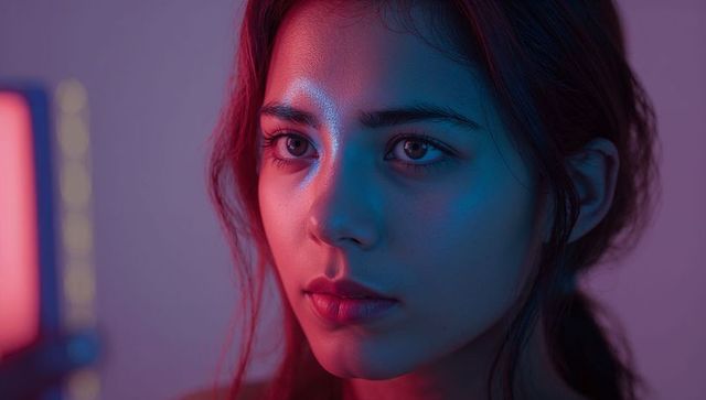 Female portrait in creative led lighting ambience