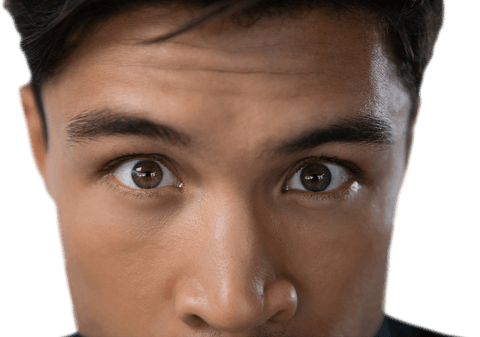 Transparent Image of Man's Focused Gaze Unveiling Internal Thoughts