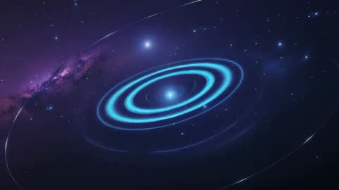 Futuristic Electric Blue Orb with Rotating Rings in Cosmic Space