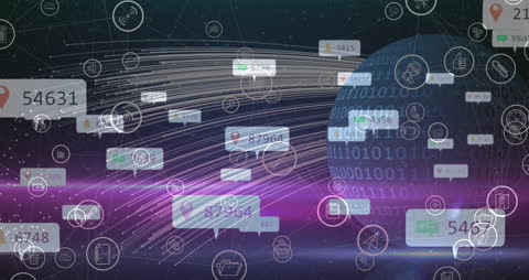 Digital Globe with Binary Code and Social Media Icons