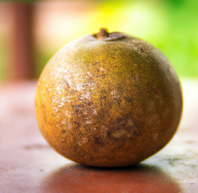 Image of close up of one ripe monk fruit on green background. Fruit, food and nature concept.