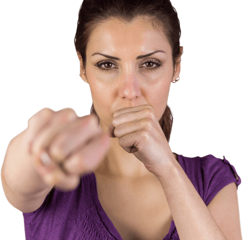 Transparent Focused Woman Punching with Determination