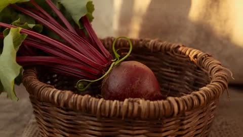 Wicker Basket with Freshly Harvested Beetroots on Display