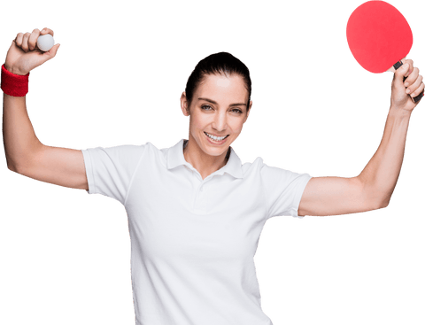 Happy female ping pong player celebrating victory transparent background