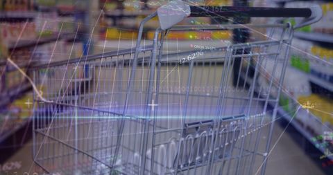 Digital Financial Analytics Overlay on Shopping Cart in Store Aisle - Download Free Stock Images Pikwizard.com