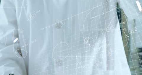 Scientist Analyzing Mathematical Data with Vial in Lab