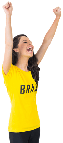 Excited Fan Celebrating In Brazil T-Shirt On Transparent Background