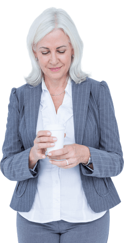Confident Senior Executive Enjoying Coffee in Transparent Background