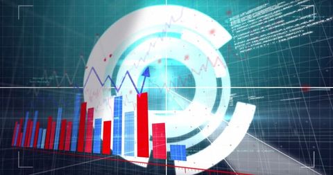 Futuristic Data Visualization with Bar Charts and Grid Interface