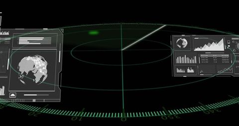 Futuristic Interface with Rotating Radar and Analytical Data