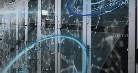 Digital Processing and Math Formulas Overlaps Server Room Image