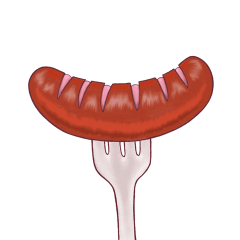 Grilled sausage on fork illustration with transparent background