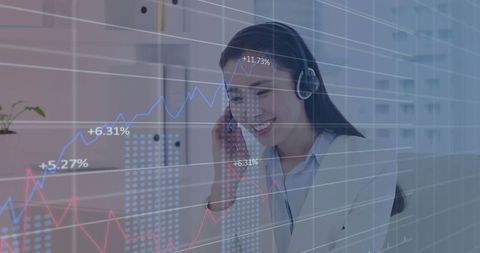 Businesswoman communicating with market insights